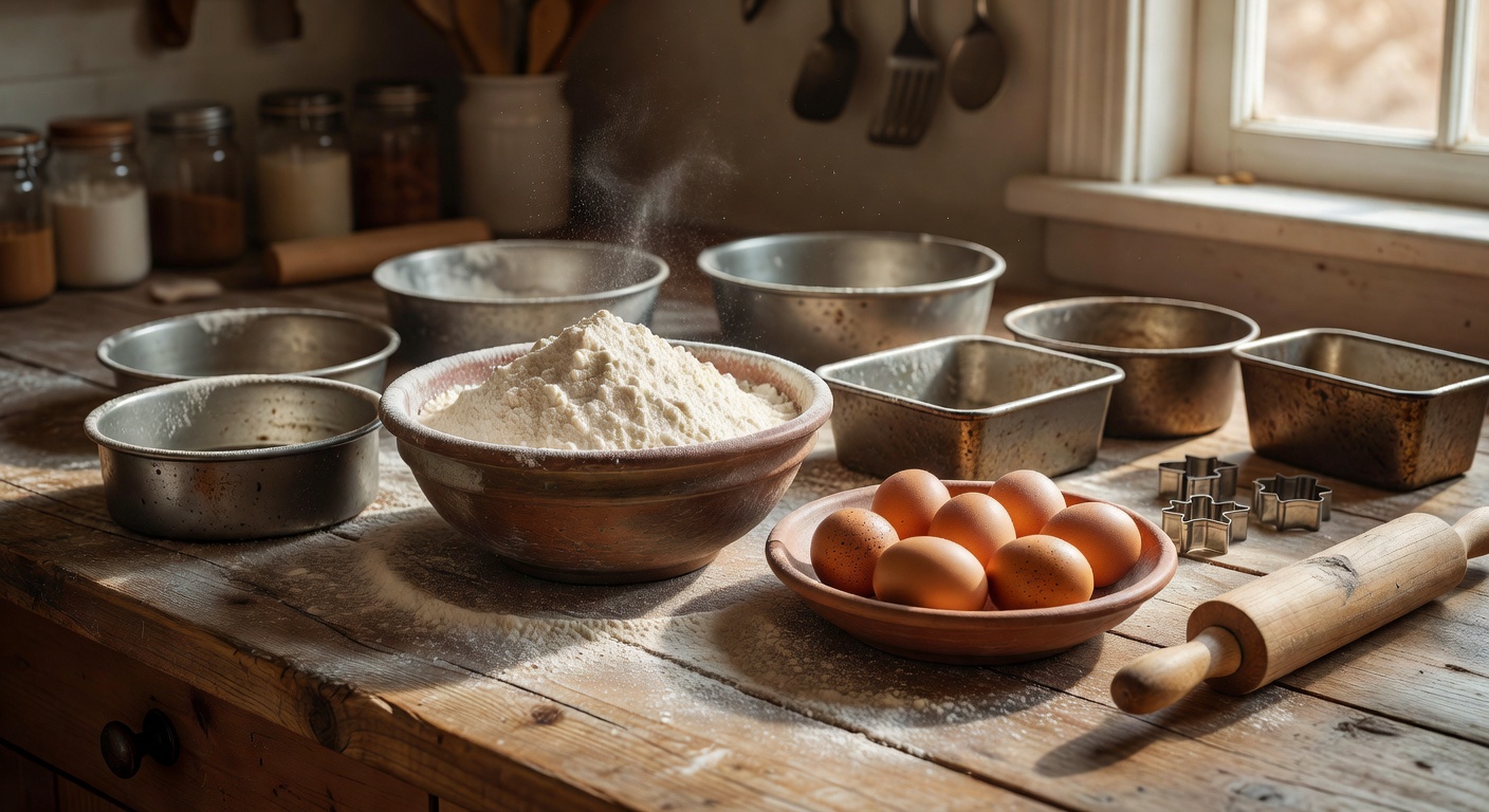 A well-organized baking station setup