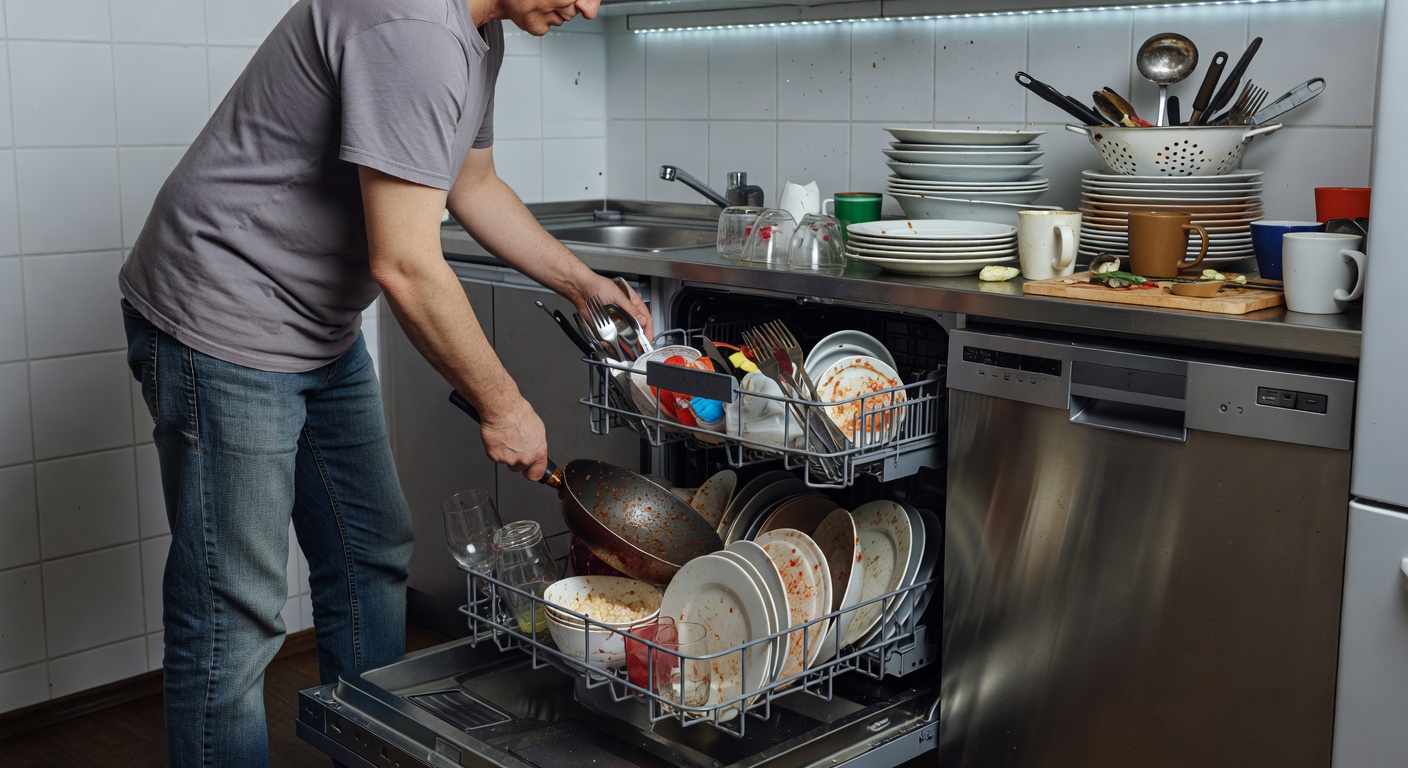 Loading plates into dishwasher