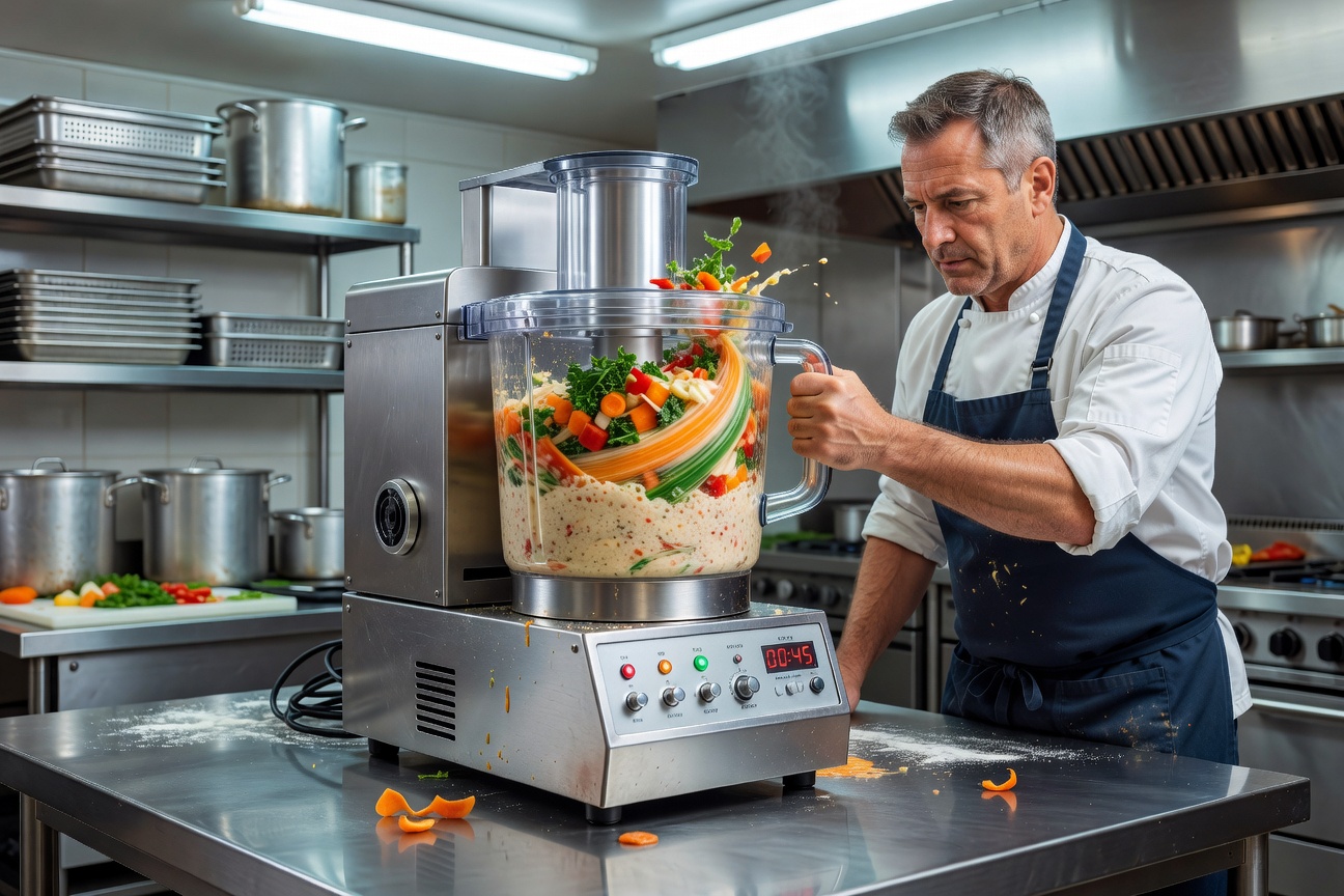 Industrial food processor in operation