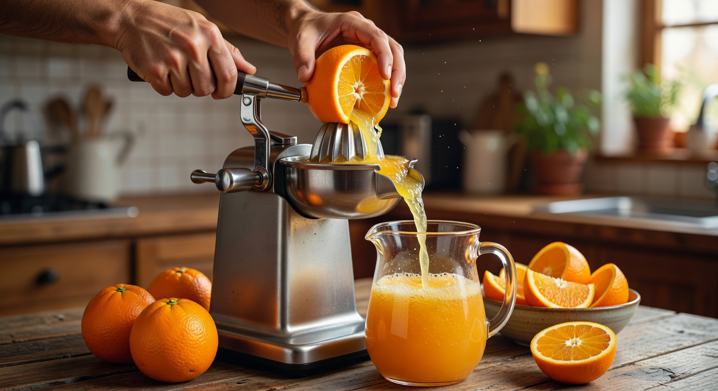 Juicer extracting fresh orange juice