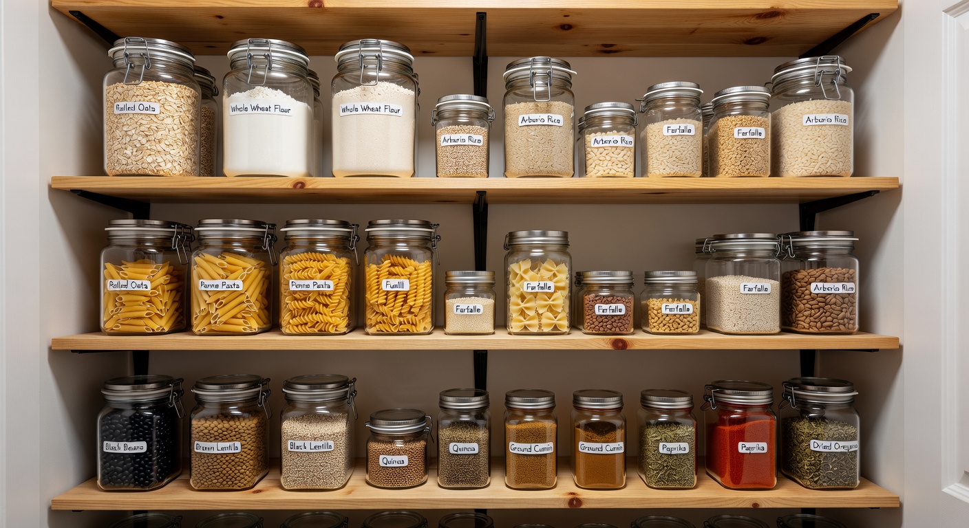 Organized storage containers in pantry